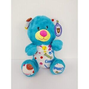 A&A Global Teddy Bear 10" Plush Toy Stuffed Animal Blue Candy Print Sitting Hug